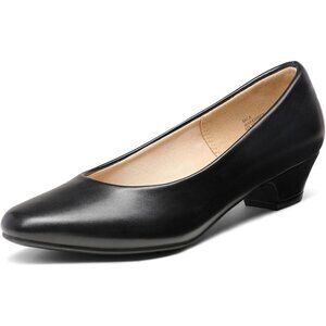 Dream Pairs Women's Black Pu Closed Pointed Toe Low Chunky Heel Pump Shoes